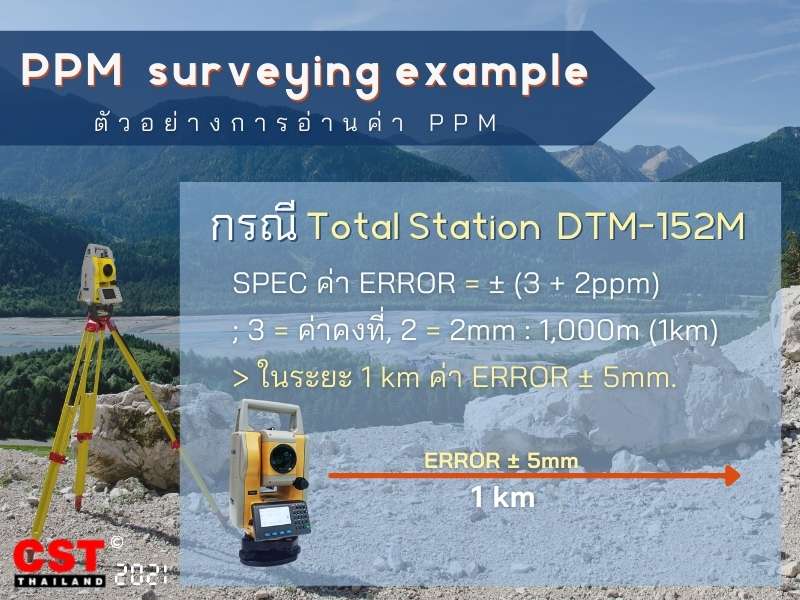 ตัวอย่างการอ่านค่า PPM total station DADI DTM-152M
